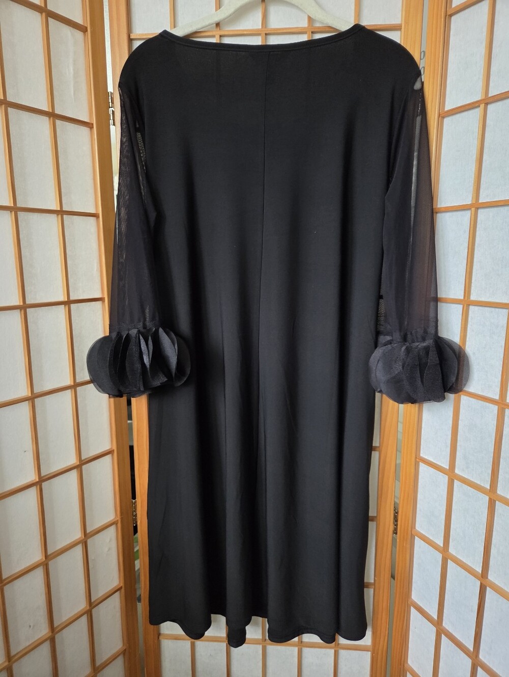 NINA LEONARD BLACK SHEER SLEEVES POLYESTER KNEE LENGTH DRESS SIZE LARGE - Picture 2 of 7